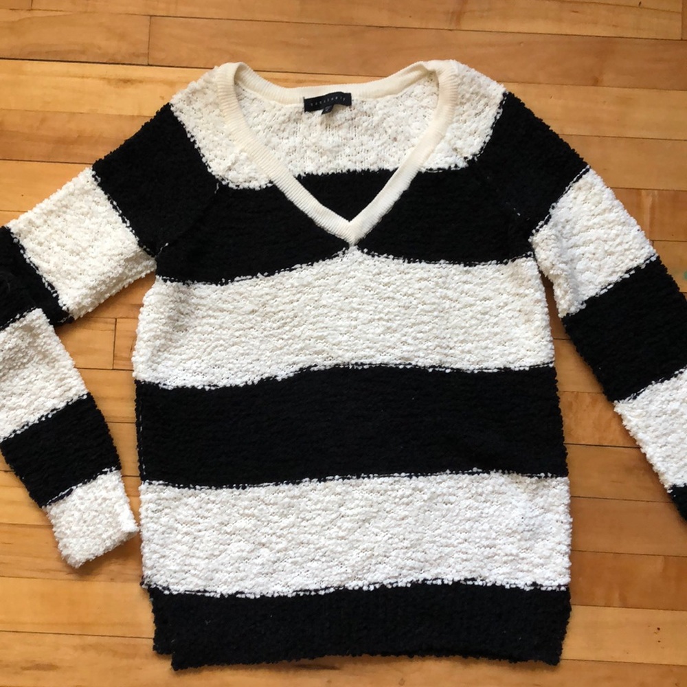 Black and white striped fuzzy Sanctuary sweater